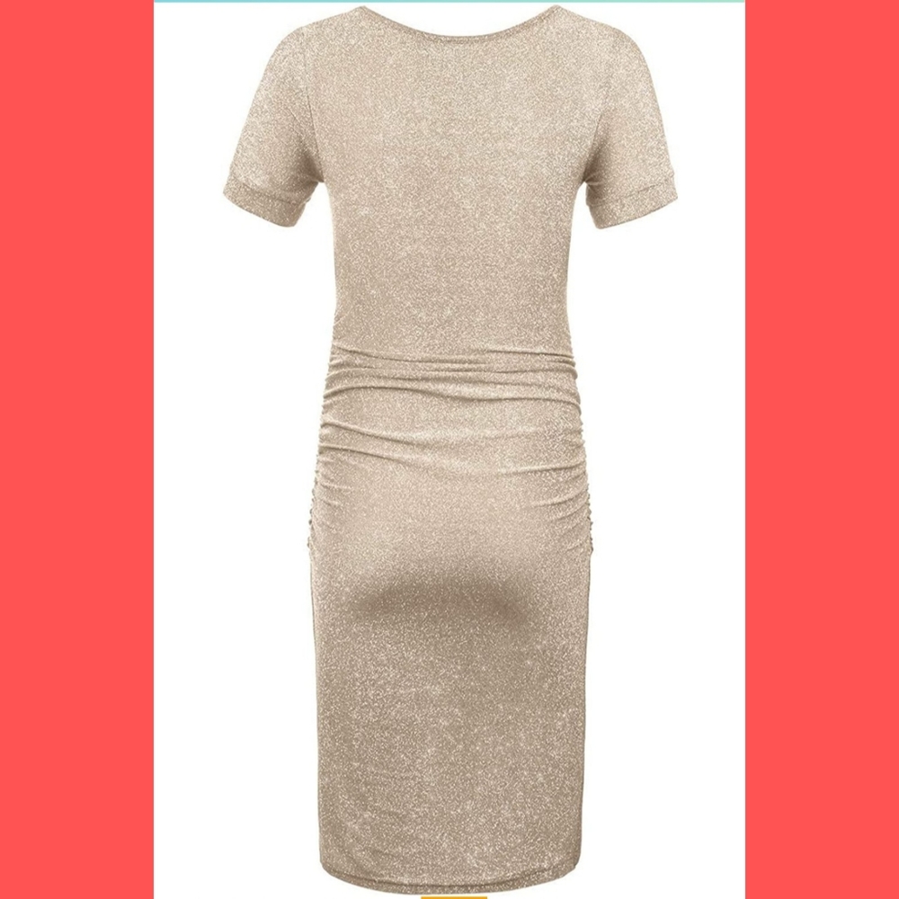 Sparkly Champagne Elegant Maternity Dress - Picture 3 of 6